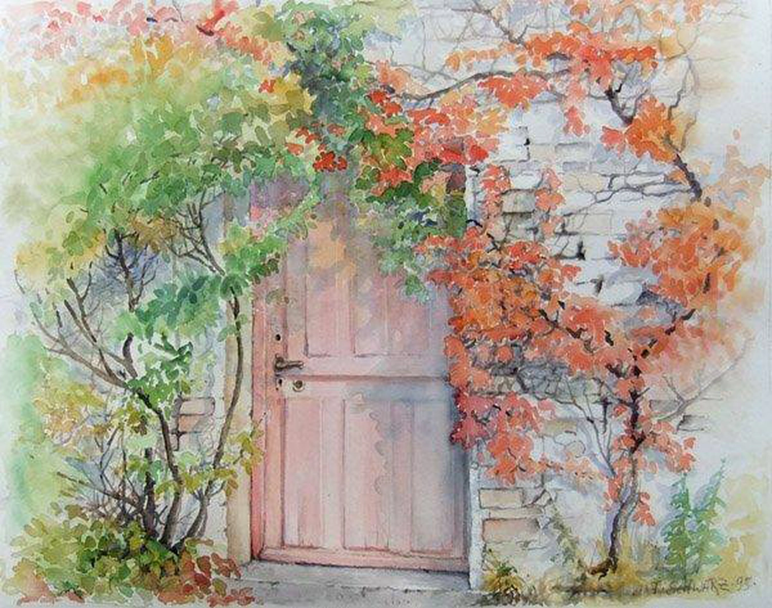 Künstler - Malerei - "Hoftür" . Aquarell . 50 x 40 cm