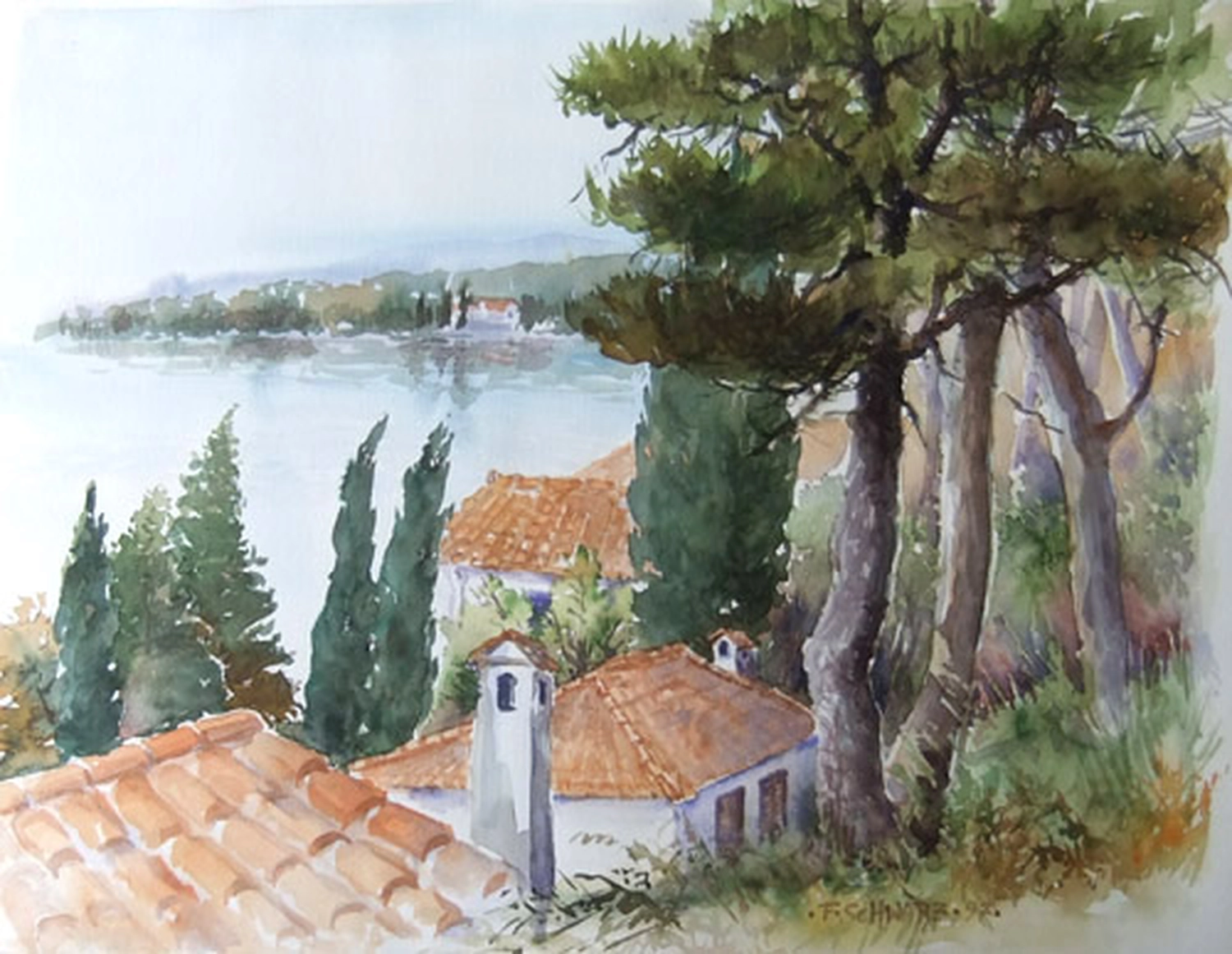 Künstler - Malerei - "Kroatien, Krk" . Aquarell . 52 x 68 cm