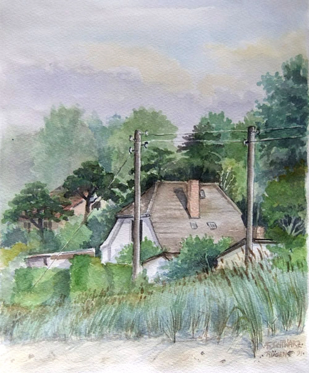 Künstler - Malerei - "Haus auf Rügen" . Aquarell . 40 x 50 cm