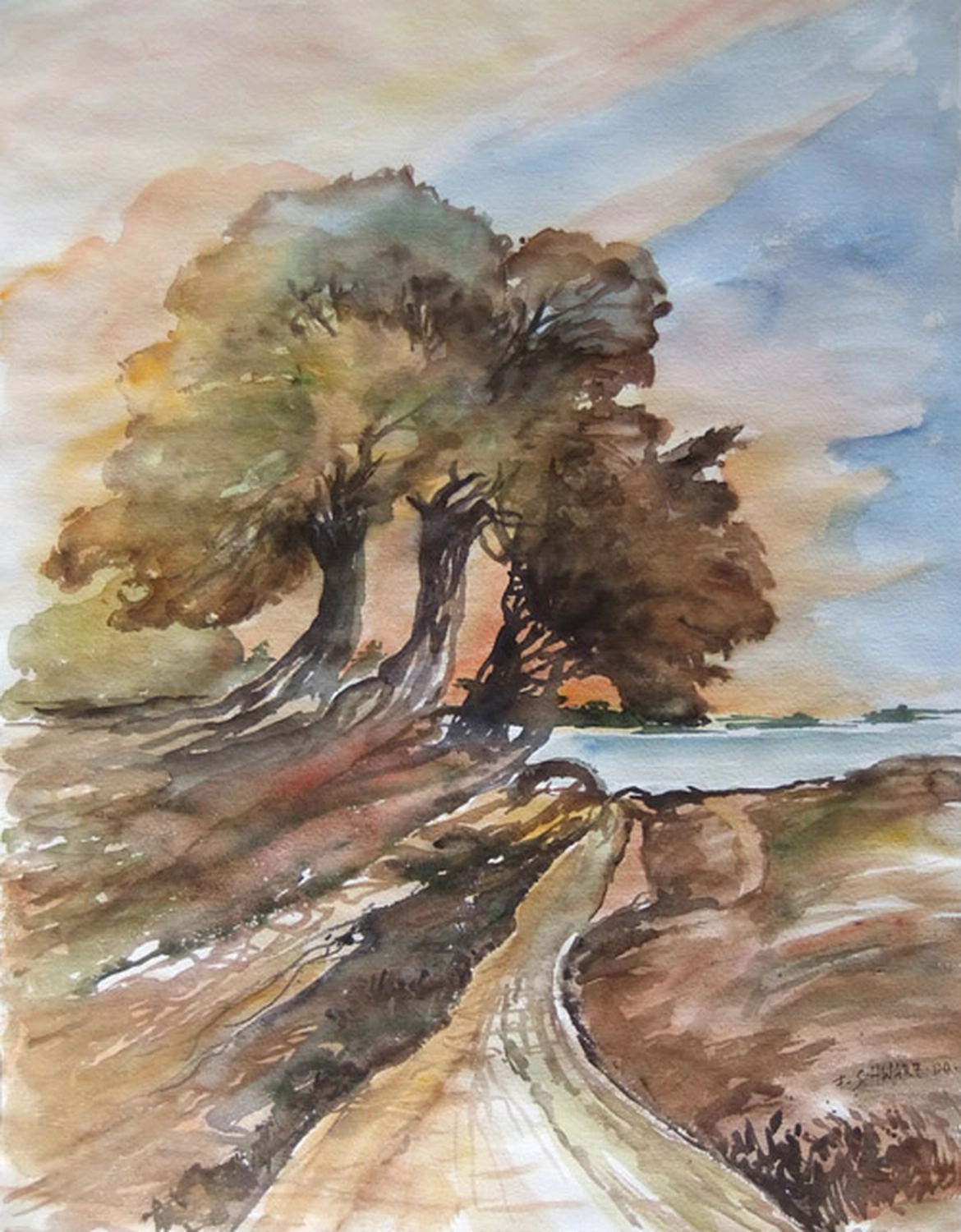 Künstler - Malerei - "Weg" . Aquarell . 52 x 68 cm