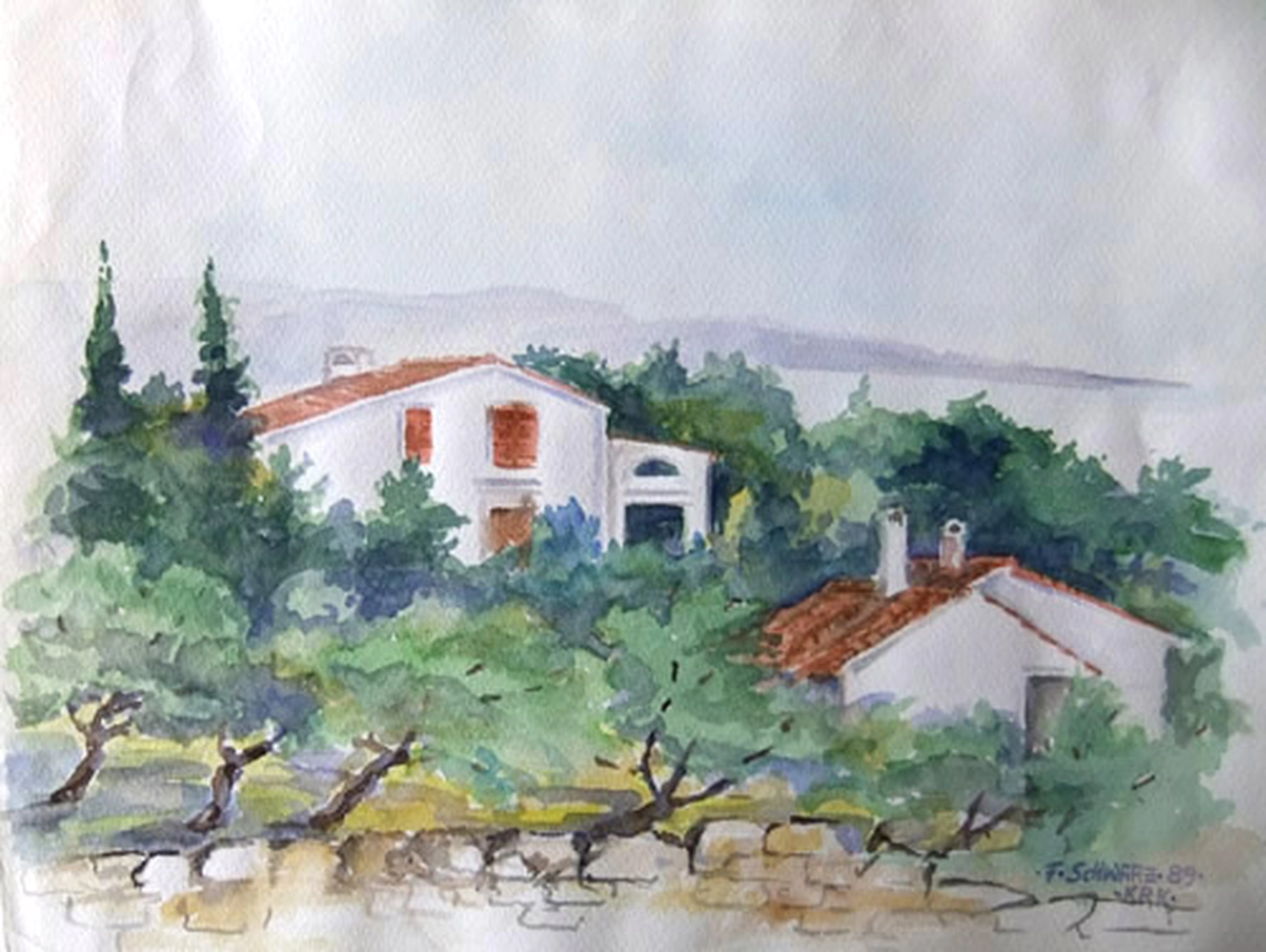 Künstler - Malerei - "Kroatien, Krk" . Aquarell . 42 x 30 cm