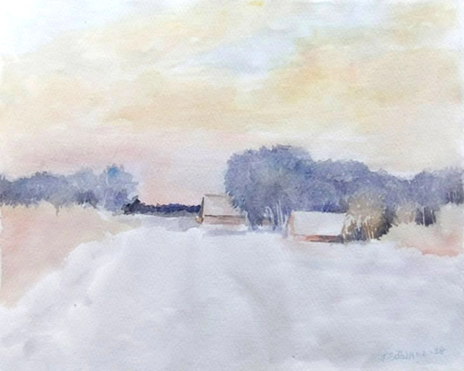 Künstler - Malerei - "Winterlandschaft" . Aquarell . 42 x 30 cm