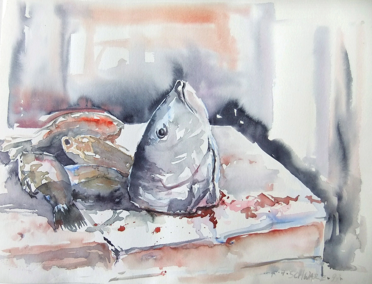 Künstler - Malerei - Künstler - Malerei - "Fischmarkt in Rovinj" . Aquarell . 42 x 30 cm
