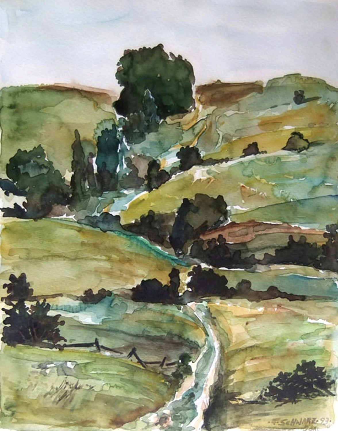 Künstler - Malerei - "Igal in Ungarn" . Aquarell . 30 x 42 cm